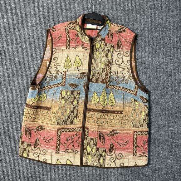 Alfred Dunner Womens Tapestry Vest Size 18W Fall Leaves Full Zip Autumn Artsy - Picture 1 of 7